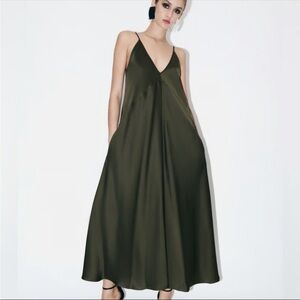 Zara Blogger Favorite Olive Green Maxi Slip Dress